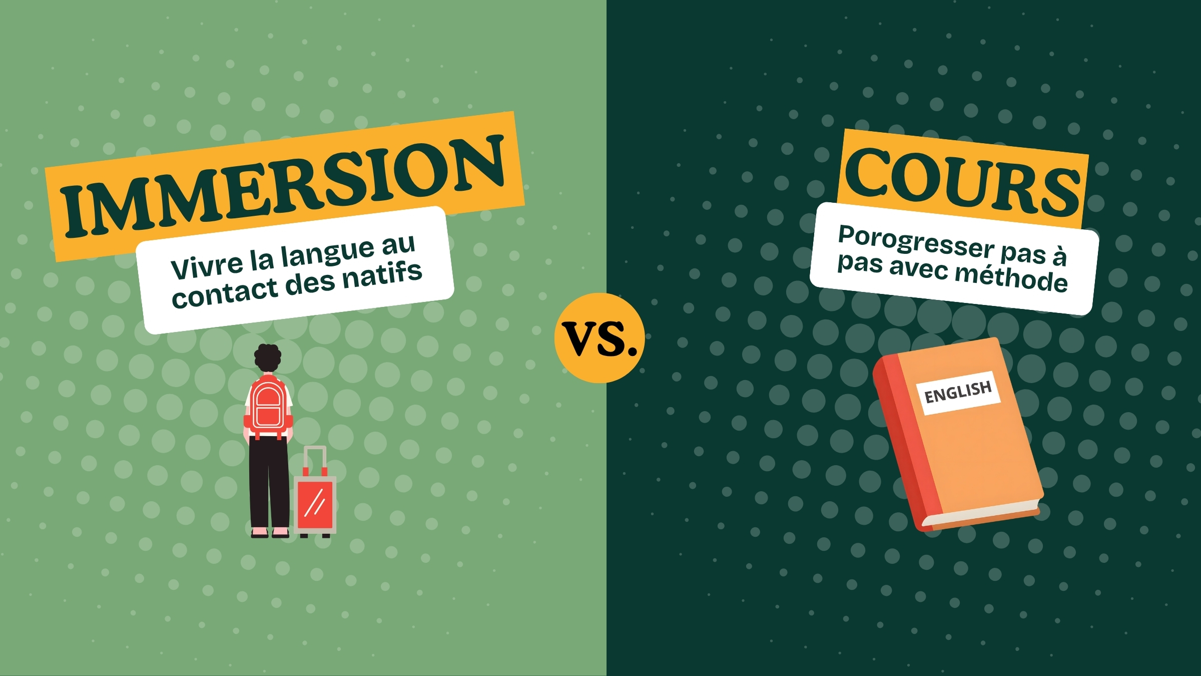 Illustration comparant l'apprentissage d'une langue en immersion et en cours au Clirap Togo